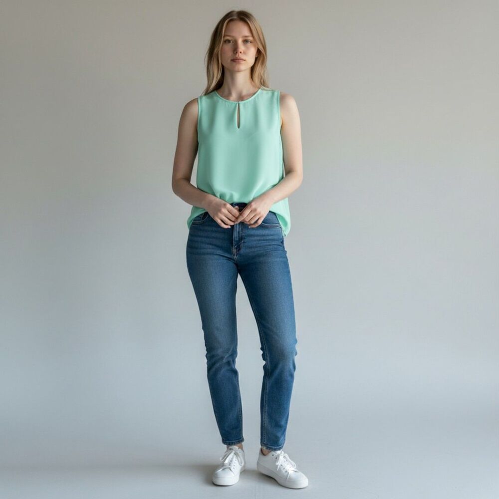 J. Crew Drapey Keyhole Chiffon Tank Top Womens 00 Petite Green Sleeveless Casual